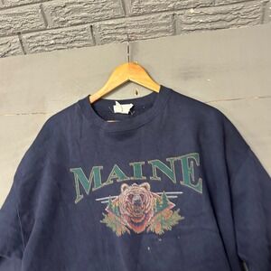 Vintage Pro‎ Spirit Maine Grizzly Bear Sweatshirt Navy Blue Graphic Crewneck L